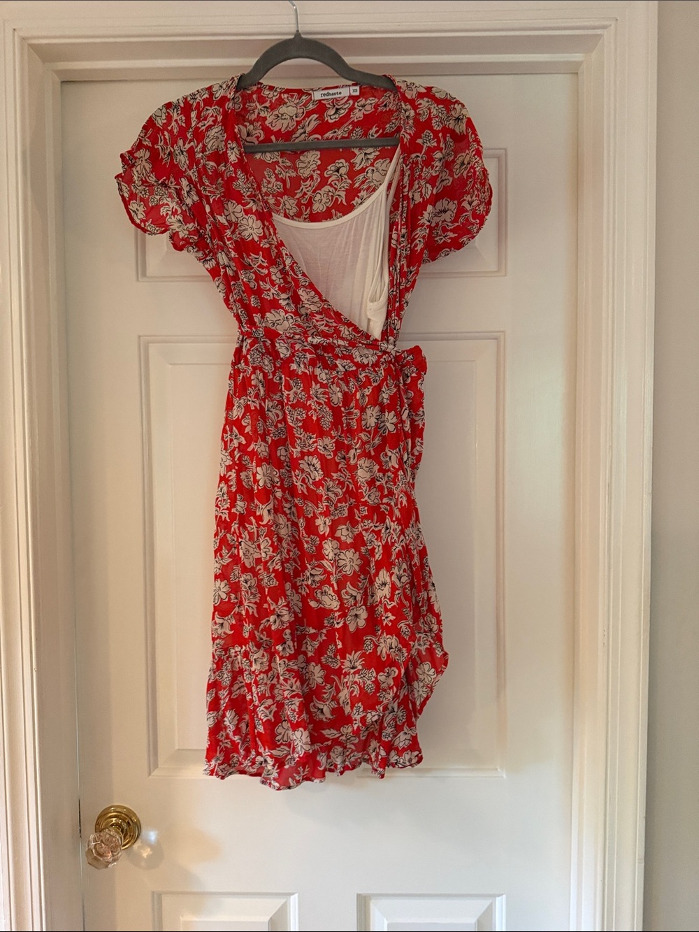 Red Haute Red and White Floral Wrap Dress